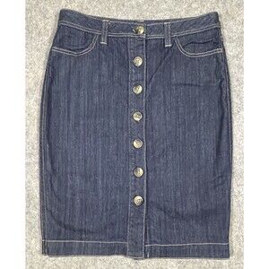 Boden Jean Skirt Knee Length Button Front Pockets Size 8R